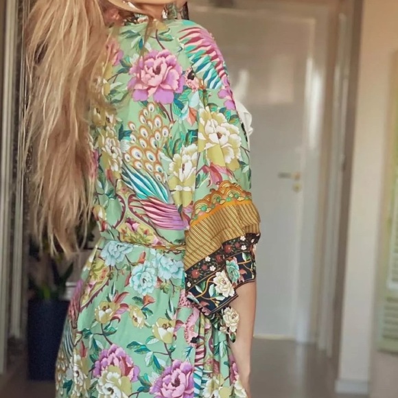 New Floral Bohemian Peacock Kimono Duster Jacket Robe Swim Cover - Picture 7 of 13